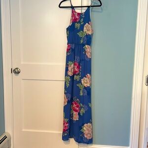 Blue maxi dress with floral, worn a couple times, brand unknown